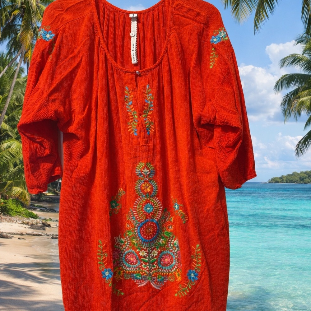 Uncle Frank Red Embroidered Boho Tunic